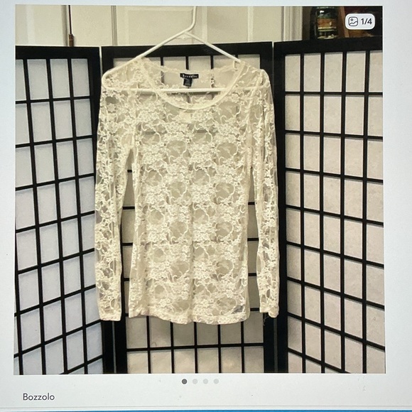 Bozzolo Tops - Bozzolo Ivory Lace Long Sleeve Scoop Neck Blouse